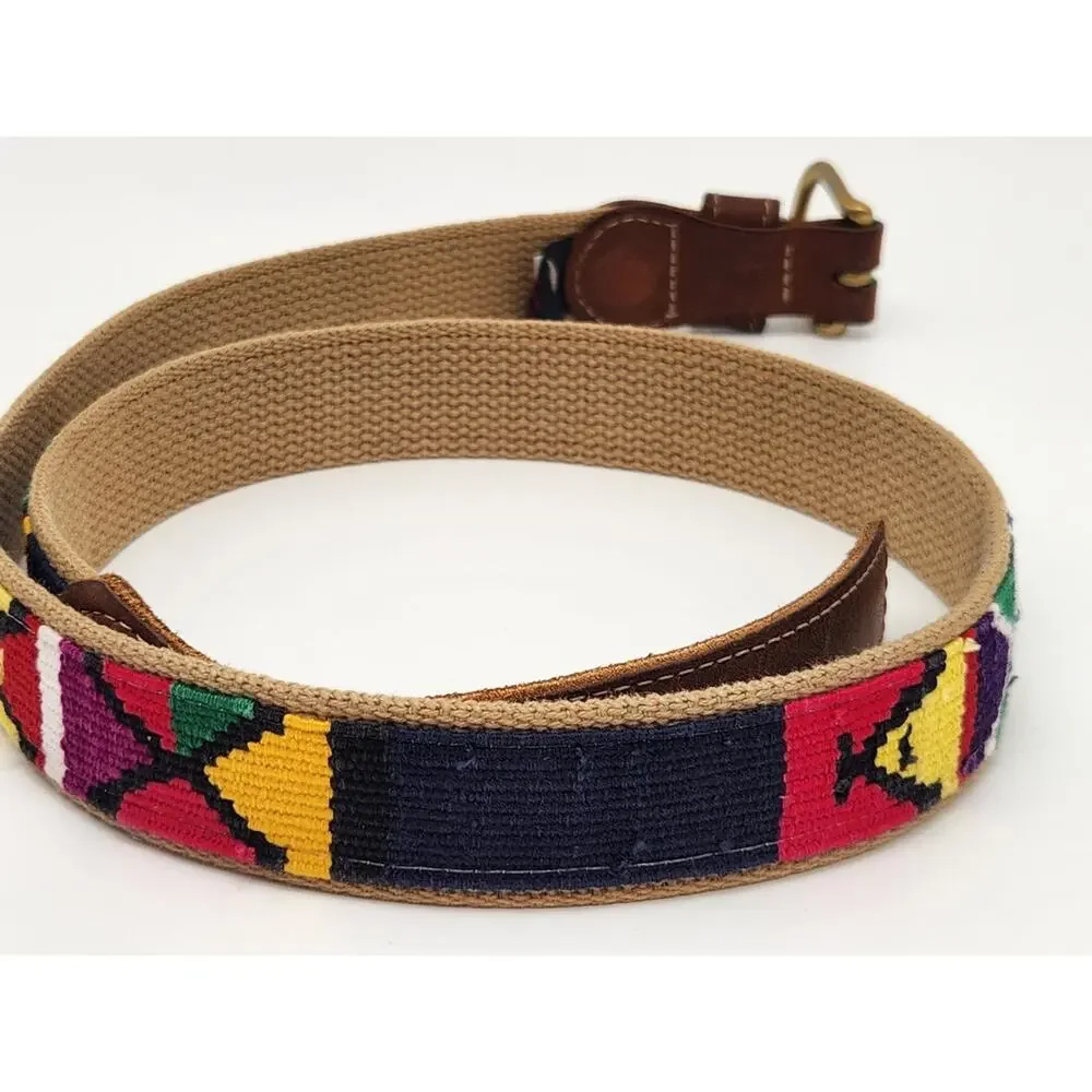 A Tail We Could Wag Belt Leather Canvas Handwoven Guatemalan Preppy Boho 43